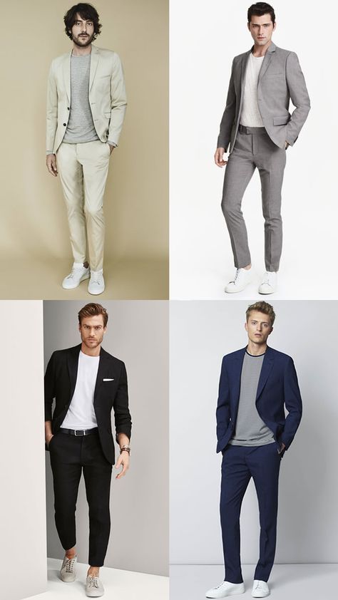 Gray Shirt Outfit, Suits And Sneakers, Grey Suit Men, Mens Casual Suits, Blazer Outfits Men, Mens Business Casual Outfits, Outfit Collection, Blazer And T Shirt, Mens Fashion Casual Winter