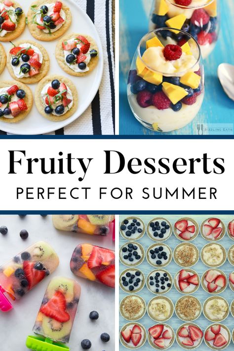 These fruit dessert recipes are perfect for summer! They're easy and delicious and great for a crowd! #summerdesserts #dessertswithfruit #fruitdesserts #easydesserts Fruit Summer Desserts, Fruity Desserts Summer, Fruit Desserts For Parties, Easy Fruit Desserts, Desserts With Fruit, Desserts For Summer, Sugar Cookie Desserts, Easy Desserts For Kids, Summer Desserts For A Crowd