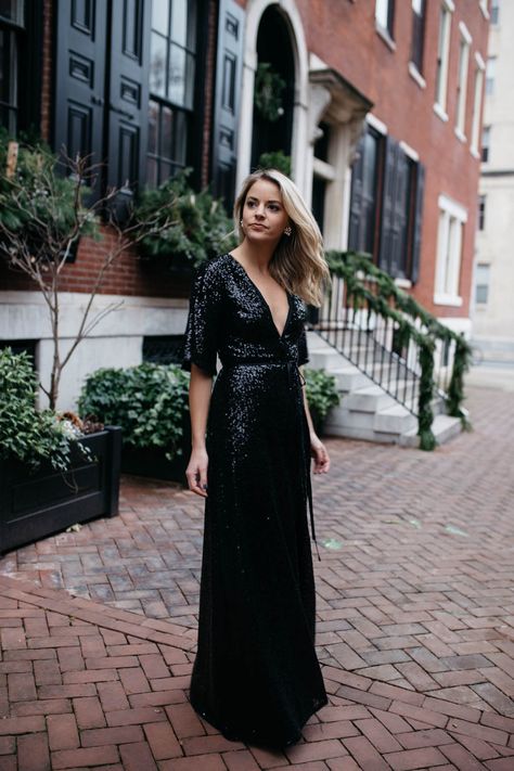 Black Tie Wedding Guest Dress | Fancy Holiday Party Dress | Black Sequin Maxi Dress Black Holiday Formal Sequin Dress, Black Sequin Holiday Evening Dress, Black Tie Wedding Guest Dress Winter, Black V-neck Holiday Evening Dress, Party-ready Black Sequin Dress For Holiday, Holiday Black V-neck Sequin Dress, Formal Wedding Guest Attire, Black Tie Wedding Guest Dress, Formal Wedding Attire