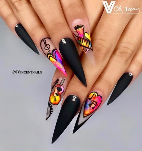 Nice Nails Luna, Nail Sculpture, Matte Stiletto Nails, Music Nails, Stiletto Nails Designs, Nail Swag, Unique Nails, Coffin Nails Designs, Bling Nails