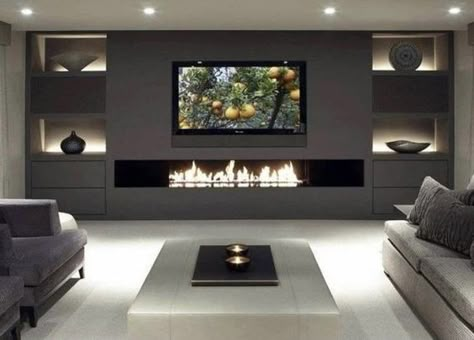 Black Walls Living Room, Living Room Redesign, Feature Wall Living Room, Living Room Wall Units, Basement Living Rooms, Elegant Living Room Design, Living Room Decor Fireplace, Home Fireplace, Home Design Living Room