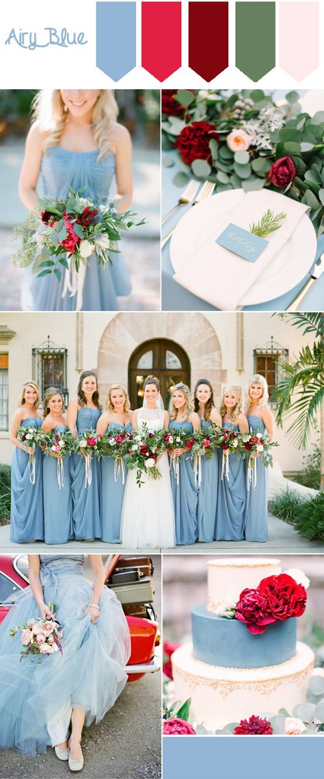 pantone fall wedding colors-airy blue and red wedding color inspiration Wedding Color Schemes Blue, Fall Fashion Colors, Fall Wedding Color Schemes, Wedding Colors Red, Party Colors, Red Bouquet Wedding, Colors Inspiration, Blue Wedding Bouquet, Wedding Color Inspiration