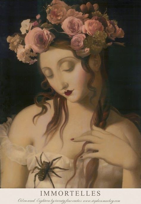 ART | Stephen Mackey (via Bloglovin.com ) Stephen Mackey, Flowers In Her Hair, Lowbrow Art, Fantasy Setting, Pop Surrealism, Ethereal Art, British Artist, Dark Art, A Flower