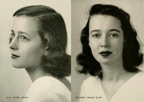 1940s-college-girl-hairstyles-1943 College Girl Hairstyles, 1940s Fashion Hair, Hairstyle 1940, Female Headshots, 1940s Hair, Pin Curl, Retro Updo, 40s Hairstyles, 1940s Women