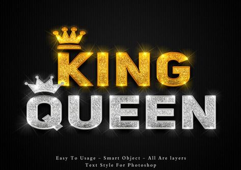 Gold king and silver queen text style ef... | Premium Psd #Freepik #psd #logo #gold #luxury #3d Barber King, Queen Wallpaper Crown, Neon Rouge, Batman Painting, Sarra Art, Cat Logo Design, Wedding Caricature, Panda Drawing, Live Life Happy