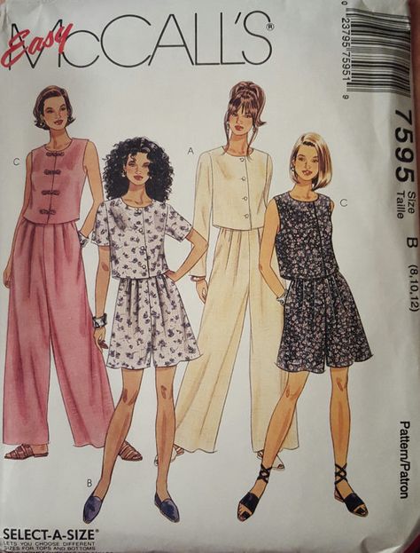 McCalls 7595 Pattern Misses' Top Wide Leg Pants by SewGreatToBeYou 90s Pattern, Shirt Sewing Pattern, Mccalls Sewing Patterns, Split Skirt, Casual Summer Tops, Couture Vintage, Mccalls Patterns, Loose Fitting Tops, Sewing Pattern Sizes