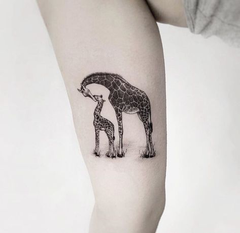 Got this from @vic.ink_ (Instagram) at ink&water tattoos - in love with it. #inkandwatertattoo #torontotattoo #finelinetattoo #tattoos #animaltattoo #giraffetattoo #giraffe #motherdaughter Water Tattoos, Sarah Tattoo, Abstract Giraffe, Koala Tattoo, Ink Water, Water Tattoo, Bicep Tattoo, Giraffe Art, Simple Tattoo