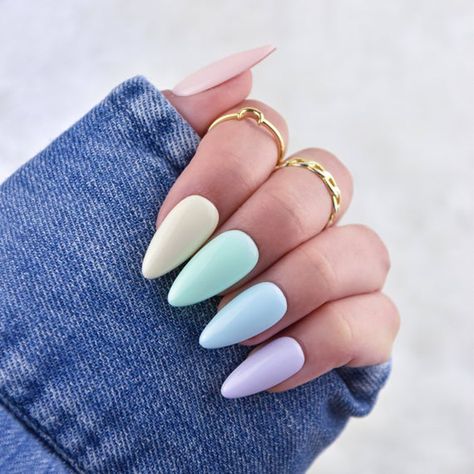 Springtime Nails, Color Lila Pastel, Nails Pastel, Medium Almond, Acrylic Press On Nails, Nails Set, Nail Buffer, Easter Nails, Pastel Nails