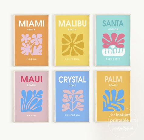 Excited to share this item from my #etsy shop: California print set of 6, Malibu beach, Miami beach print, Preppy room decor, preppy wall art posters colorful teen girl room decor, dorm Preppy Palm Beach Poster, Palm Beach Wall Art, Beachy Room Prints, California Room Ideas, Preppy Beach Bedroom, Preppy Room Inspiration, Malibu Painting, Preppy Beachy Room, Preppy Travel Prints