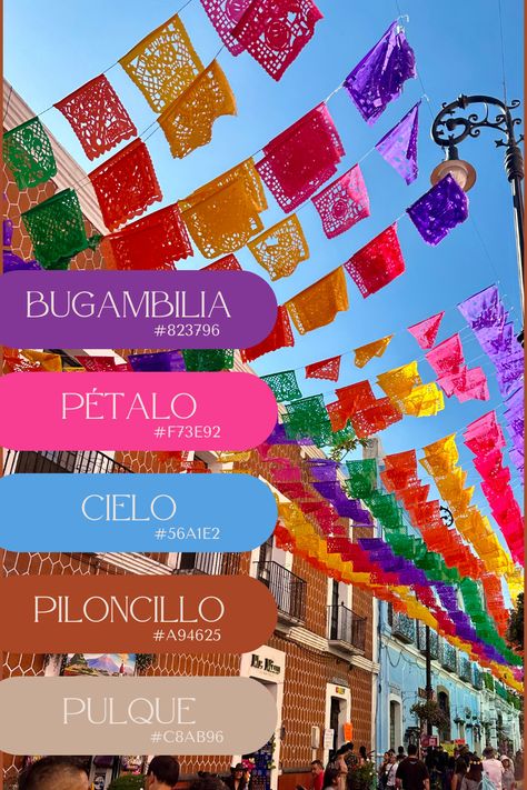 ¡Dale un toque vibrante a tus proyectos con esta paleta de colores inspirada en la tradición mexicana! 🌸✨ Colores que evocan la alegría de las calles adornadas con papel picado:  	•	Bugambilia #823796 	•	Pétalo #F73E92 	•	Cielo #56A1E2 	•	Piloncillo #A94625 	•	Pulque #C8AB96  Perfecta para tus diseños festivos, celebraciones y todo lo que quiera reflejar el espíritu de México 🇲🇽 . ¡Deja que los colores hablen por ti! 🎉 Bright Mexican Color Palette, Mexican Color Palette, Mexican Colors, Dia De Muertos, Cartoon Art, Color Palette, Tacos, Photoshop, Graphic Design