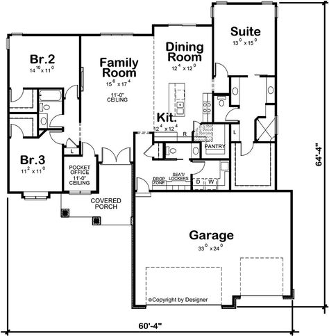 3 Bedroom Ranch Floor Plans, Ranch Floor Plans, One Level House Plans, Floor Planning, Ranch House Designs, Floor Plans Ranch, Retirement House, Small Tiny House, House Plans 3 Bedroom