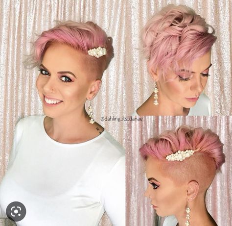 Pixie Wedding Hair, Short Hair Bride, Wedding Hairstyles And Makeup, Cotton Candy Hair, Shaved Side Hairstyles, Girls Short Haircuts, Candy Hair, Wedding Themed, Girl Haircuts