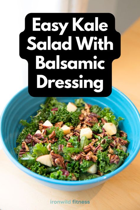 Looking for a new power salad recipe to try? This easy kale salad with balsamic dressing is perfect for family get-togethers, BBQs, or a quick clean-eating meal! Easy Kale Salad, Easy Chopped Salad, Kale Salad Dressing, Quick Clean Eating, Best Salads Ever, Healthy Pasta Salad Recipes, Great Salad Recipes, Salad With Balsamic Dressing, Power Salad