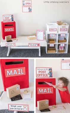 Imaginative Play Ideas, Post Office Dramatic Play, Office Dramatic Play, Dramatic Play Themes, Role Play Areas, Dramatic Play Area, Dramatic Play Preschool, Write A Letter, Dramatic Play Centers