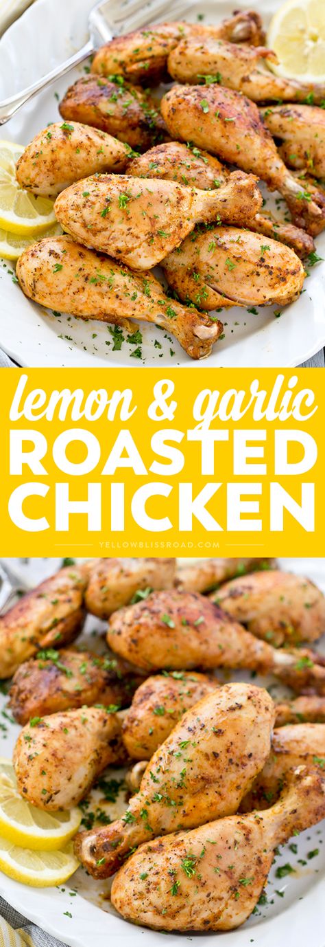 It doesn't get much easier than these savory Lemon Garlic Roasted Chicken Drumsticks. They are full of lemon and herb flavor and practically fall off the bone tender and juicy. Lemon Chicken Drumsticks, Garlic Roasted Chicken, Roast Chicken Drumsticks, Roasted Chicken Legs, Chicken Drumstick, Baked Chicken Drumsticks, Roasted Garlic Chicken, Keto Eating, Lemon Garlic Chicken