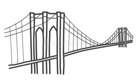 Illustration Of Brooklyn Bridge, New York Stock Illustration - Illustration of black, bridge: 87087045