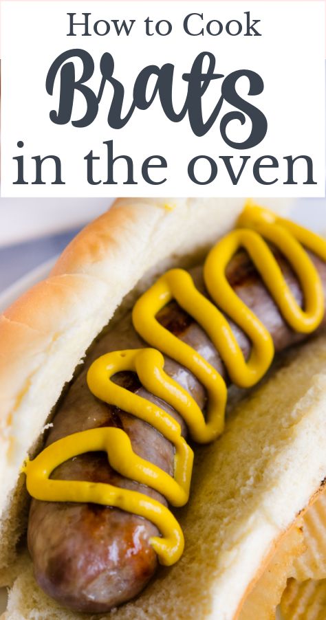 Baked brats in the oven are quick, easy and perfect when you don't feel like using the grill! #brats #oven #how #baked #recipe Brats In Oven How To Cook, Baked Brats, Brats In The Oven, Bratwurst Oven, Grill Brats, Cooking Brats, How To Cook Brats, Brats Recipes, Bratwurst Recipes