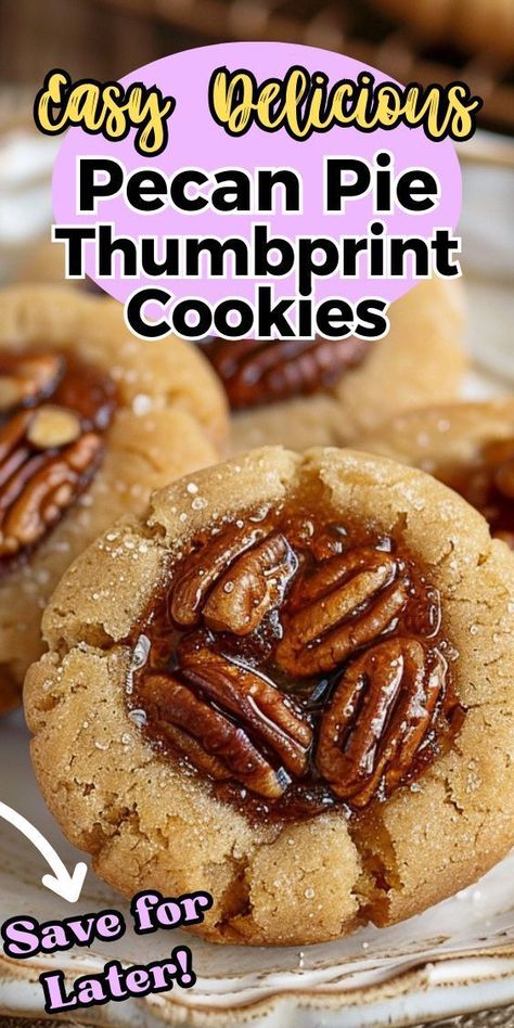 Indulge in the rich flavors of Pecan Pie Thumbprint Cookies, a delightful blend of brown sugar, butter, flour, and pecans, enhanced with vanilla and heavy cream. Perfect for satisfying your sweet cravings! Pecan Pie Thumbprint Cookies, Pecan Thumbprint Cookies, Pecan Turtles, Brown Sugar Butter, Different Types Of Cakes, Thumbprint Cookies Recipe, Oil Cake, Pecan Pie Recipe, Sweet Cravings