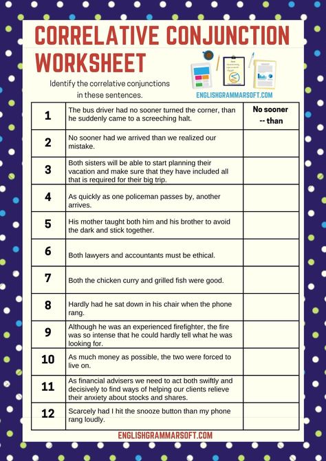 What is a Correlative Conjunction? Example Sentences & Worksheet Correlative Conjunctions Worksheet, Conjunction Worksheet, Correlative Conjunctions, English Questions, Conjunctions Worksheet, Sentences Worksheet, Parts Of A Sentence, Grammar Tenses, English Grammar Notes