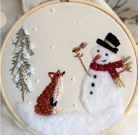 Needle Felting Christmas, 2d Needle Felting, Winter Hand Embroidery, Felting Christmas, Snowman Embroidery, Embroidery Ornaments, Winter Embroidery, Snowman Faces, Basic Embroidery Stitches