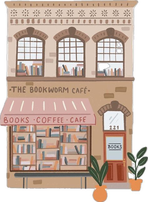 Bookstore Art Illustration, Pretty Buildings To Draw, Bookshop Drawing, Little Things Aesthetic, Shops Illustration, Kobo Screensaver, Book Shop Aesthetic, Bookshelf Drawing, Bookshelf Illustration