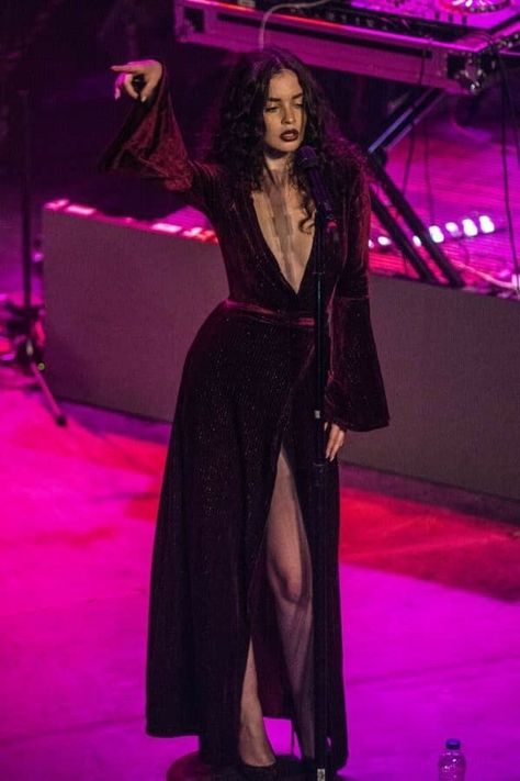 Sabrina Claudio Red Dress, Sabrina Claudio Dress, Witchy Red Dress, Sabrina Claudio Hair, Witchy Vampire Outfits, High Ponytail Reference, Sabrina Claudio Style, What To Wear To A Musical Theatre Outfit, Sabrina Claudio Outfits