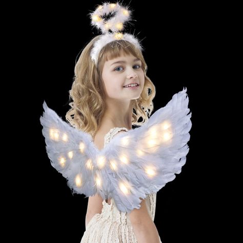 PRICES MAY VARY. High-quality Feathers: The angel feather wings and halo headband are made of white premium feathers, soft and comfortable in texture, fully handcrafted, sturdy structure, not easy to fade and deform, feathers are plump and light, do not fall off, helping you present the best effect of angel role play. 3 Lighting Modes: Our angel costumes for girls have the following 3 lighting modes: fast flash, slow flash, always on. You can adjust to a suitable mode on the basis of your needs, Kids Angel Costume, Girls Angel Costume, Angel Halo Headband, Cupid Wings, Angel Costumes, Angel Wings And Halo, Wings And Halo, Halo Light, Angel Halloween Costumes