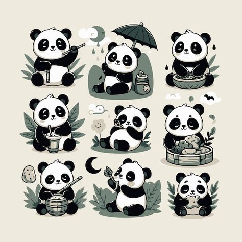 Panda Illustration Cute, Kfc Mascot, Panda Cute Drawing, Panda Character Design, Panda Digital Art, Panda Animation, Cute Panda Illustration, Animal Character Design, Panda Sketch