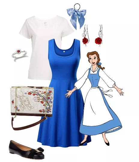 and it works so well for Belle. You could also do roses as an accent with earrings, a necklace, etc. Disney Princess Inspired Outfits, Disney Character Outfits, Disney Bound Outfits Casual, Belle Outfit, Disneybound Outfits, Princess Inspired Outfits, Disney Princess Outfits, Costume Disney, Disney Themed Outfits