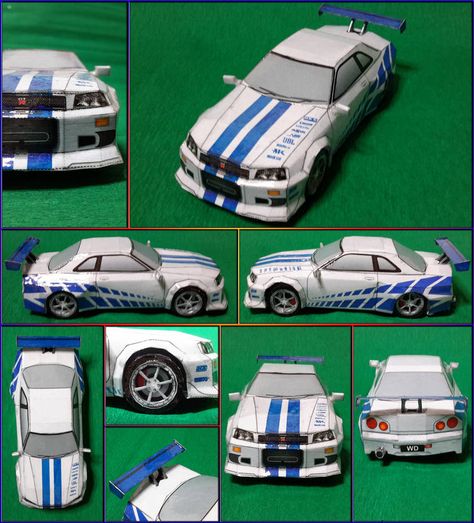 Car Skyline, Car Crafts, Skyline Gtr R35, 2 Fast 2 Furious, Fast 2 Furious, Car Papercraft, Paper Model Car, Nissan Gtr R34, R34 Skyline