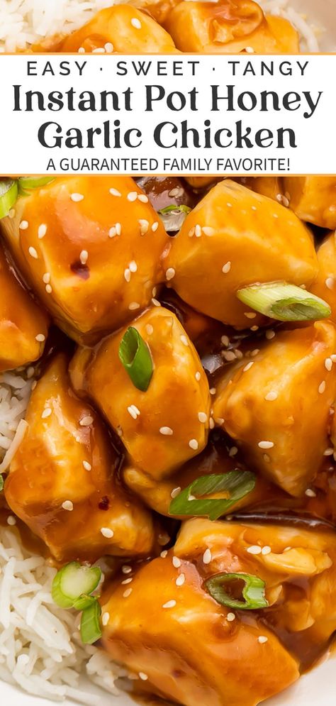 All the flavor of the takeout classic, made quick and easy in the Instant Pot! Tender chunks of chicken tossed in a rich sauce, this honey garlic chicken has tons of flavor and is sure to be a family favorite. Serve over rice or cauliflower rice and poof, dinner is served! Honey Garlic Chicken Thighs Instant Pot, Chicken Recipes For Instant Pot, Instant Pot Chicken Recipes Healthy, Honey Garlic Chicken Instant Pot, Instant Pot Honey Chicken, Instant Pot Honey Garlic Chicken, Paleo Chicken Breast, Chicken Thigh Recipes Instant Pot, Instant Pot Chicken Breast