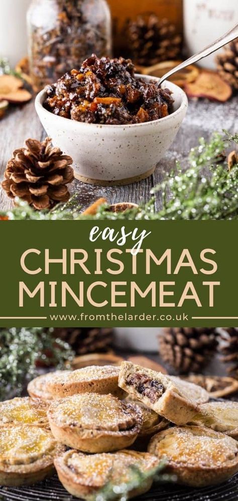 This Easy Mincemeat Recipe is a traditional homemade mincemeat made with plump and juicy dried fruits, bramley apples, plenty of spice and rich brandy. It's fruity rich and zesty with a luxuriously silky texture. It is quick to make and can be used straightaway. Essential for mince pies. #christmas #mincepies #mincemeat #easy Mincemeat Recipe, Christmas Mincemeat Recipes, Mince Meat Recipes, Mincemeat Recipes, Christmas Mincemeat Pie, Homemade Mincemeat Recipes, Easy Mincemeat Recipes, Homemade Mincemeat, Mince Meat Pie