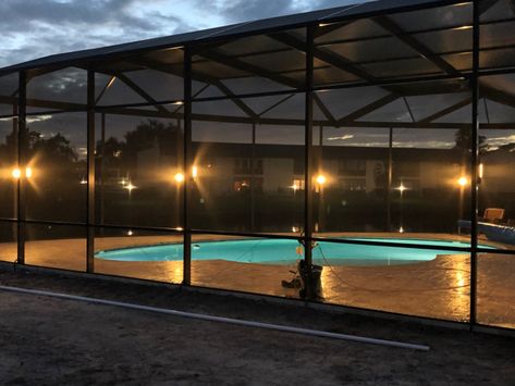 Elegant Capitiva Lighting for Your Pool Enclosure, Patio, and Even Boat Dock - More. Call Now to Speak with A Design Specialist. Pool Cage Lighting, Pool Enclosure Lighting, Lanai Lighting, Pool Cage, Pool Lighting, Outdoor Evening, Modern Pool, Dock Lighting, Screen Enclosures