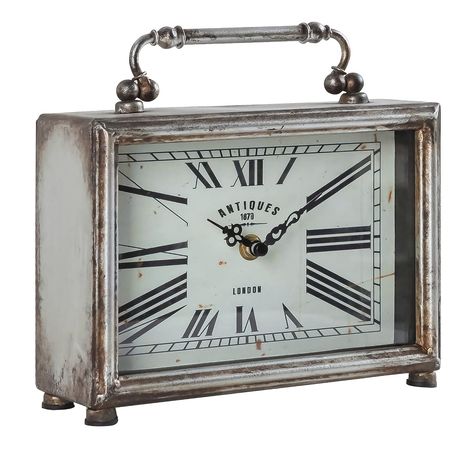 PRICES MAY VARY. Dimensions : 8.07 x 3.15 x 7.68 Inches Mantel clock is made of metal with front glass cover Single AA battery operated (not incluced in package) This table clock has been beautifully lacquered in distressed silver color; It will easily complement with the other furniture Classic and Elegant Design, decorative clocks for shelf NIKKY HOME, founded in 2009, dedicate to become a leading fashion home and decoration brand all overseas.  From furniture to home decor, every piece of pro Paris Apartment Decor, Shabby Chic Desk, Clock For Living Room, Chic Desk, Cute Clock, Farmhouse Decorating, White Clocks, Vintage Shelf, Shelf Clock