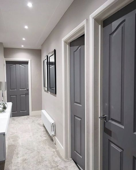 𝑀𝒾𝒸𝒽𝑒𝓁𝓁𝑒 𝒱𝒶𝓁𝑒𝓃𝓉𝒾𝓃𝑒 on Instagram: “Changing up your internal door colours can really make an impact. We sanded primed and painted ours Moles Breath grey by @farrowandball and…” Gray Inside Doors, External House Paint Colors, Painted Interior Doors Ideas, Paint Doors White, Interior Door Colors Ideas, Interior Door Paint Colors, Door Color Ideas, Gray Interior Doors, Grey Internal Doors