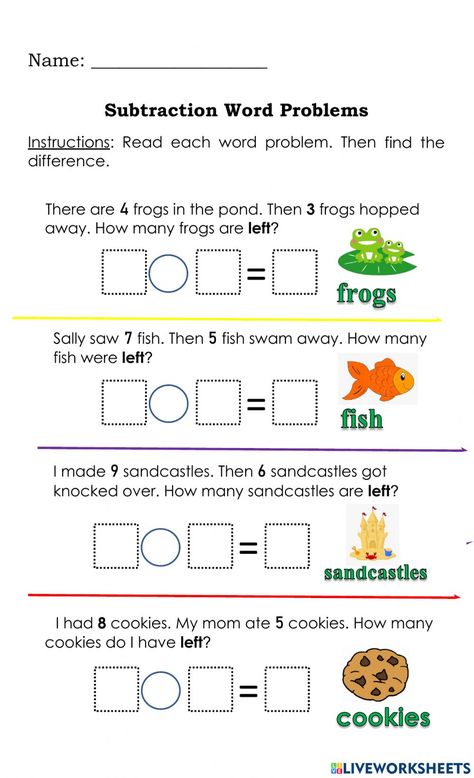 Word Problem Subtraction Grade 1, 1st Grade Math Worksheets Word Problems, Simple Math Word Problems, Maths Worksheet Subtraction, Subtraction Word Problems Grade 1, Subtraction Word Problems Kindergarten, Subtraction Word Problems 2nd, Grade 1 Word Problems, Subtraction Worksheets Grade 1