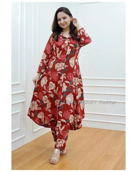 Casual wear kurtis A Line Kurti Designs, Co Ords Outfits Indian, Set Kurti, Co Ords Outfits, A Line Kurti, New Kurti Designs, Velvet Blouse, Women Kurta, Fancy Dresses Long