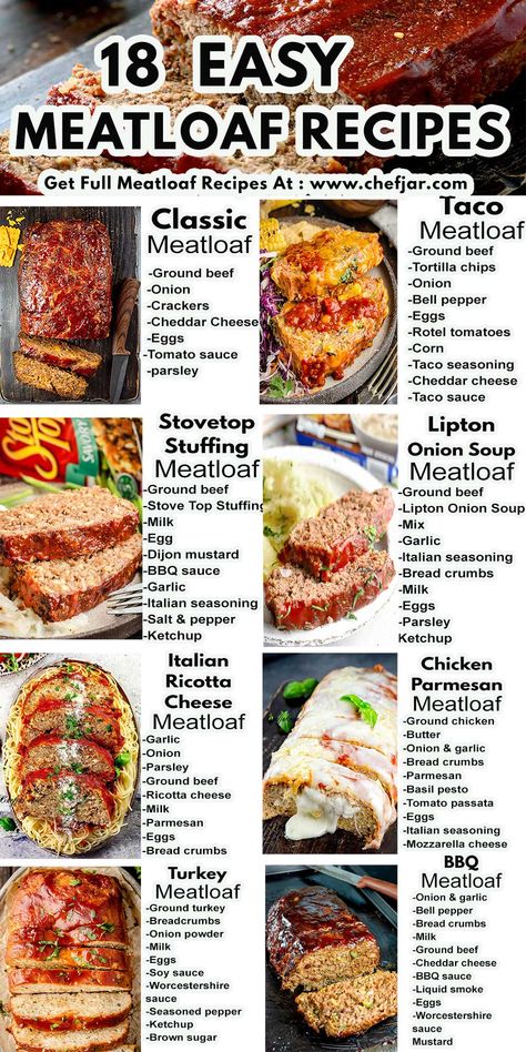 Deliciously simple meatloaf recipes to satisfy your cravings! Quick and easy to make, these flavorful meatloaf recipes will become family favorites. Try them now! Pot Roast Meatloaf, Meat Loft Recipes Beef Easy, 5 Ingredient Meatloaf, Pork Meatloaf Recipes Easy, Amazing Meatloaf Recipes, Meat Loaf Sides, Oatmeal Meatloaf Recipes, Meat Loaf Recipe Best, Different Meatloaf Recipes