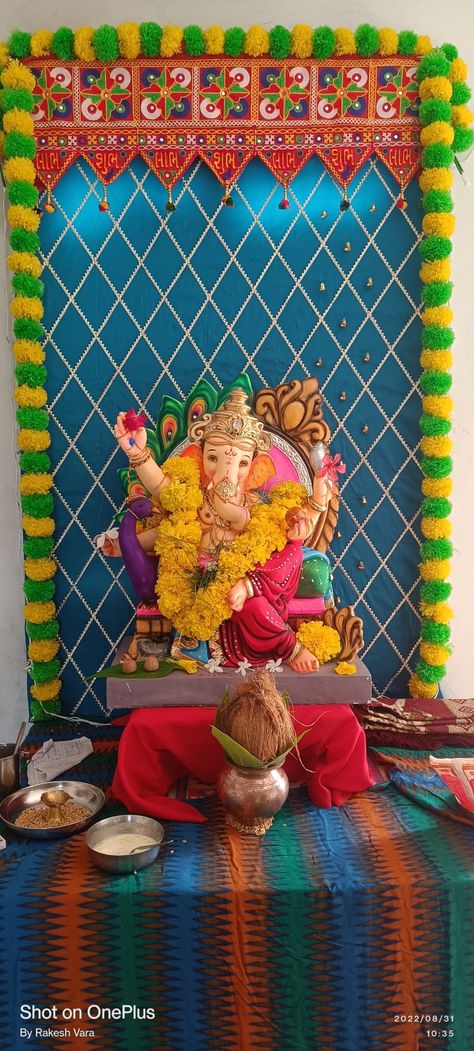 Low Budget Ganpati Decoration, Ganpati Decoration At Home New, Ganpati Decoration Backdrop, Ganpati Backdrop Ideas Diy, Ganpati Makhar Decoration At Home, Mataji Decoration At Home, Simple Ganpati Decoration At Home Diy, Ganesh Puja Decoration At Home, Simple Ganesh Decoration At Home