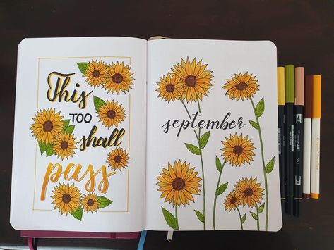 #bulletjournal #bulletjournaling #bulletjournalinspiration #bulletjournaljunkies #journal #septemberbulletjournalcover #september #sunflower Sunflower Bullet Journal, Journal Goals, Journal 2024, Goals Bullet Journal, Bullet Journal Design Ideas, Journal Design, Book Ideas, Bullet Journal Inspiration, Journal Inspiration