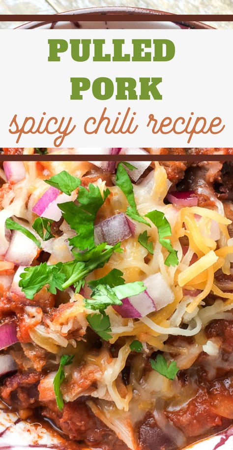 crockpot spicy pork chili recipe Slow Cooker Spicy Chili, Easy Chili Recipes, Pulled Pork Chili Recipe, Pork Chili Recipe, Chili Contest, Pulled Pork Chili, Spicy Pulled Pork, Spicy Chili Recipe, Pork Chili