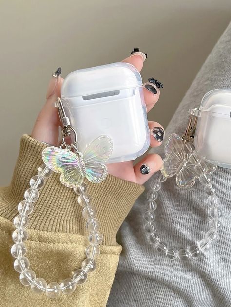 Butterfly & Heart Print Clear Case Compatible With Airpods | SHEIN USA Manik Manik, Beads Ideas, Butterfly Heart, Rabbit Decor, Phone Charms, Phone Strap, Rabbit Cartoon, Business Idea, Beaded Bracelets Diy