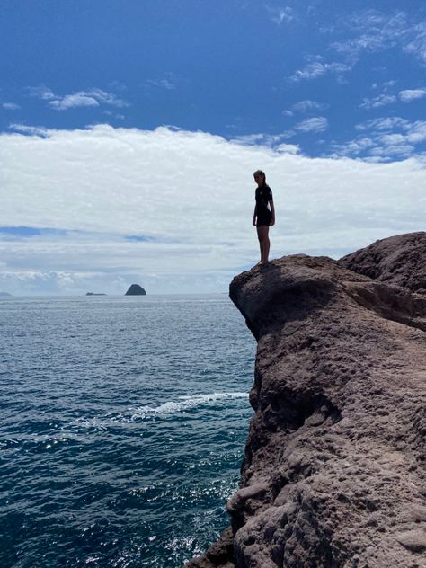 #cliff #jump #ocean #sun #aesthetic #adrenaline Looking Over A Cliff, Jumping Into Water Aesthetic, Cliff Poses, Cliff Diving Aesthetic, Cliffside Aesthetic, Ocean Cliff Aesthetic, Cliff Jumping Aesthetic, Adrenaline Aesthetic, Cliff Painting