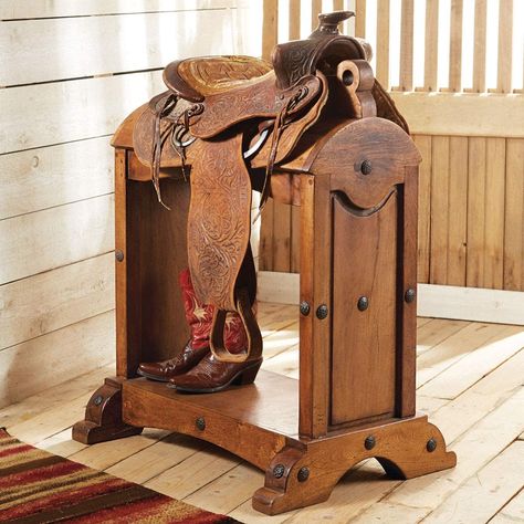 Barn Saddle Storage, Cattle Stanchions Shelves, Saw Horse Side Table, Saddle Stand Diy, Saddle Display, Saddle Racks, Saddle Stand, Tack Rooms, Ranch Furniture