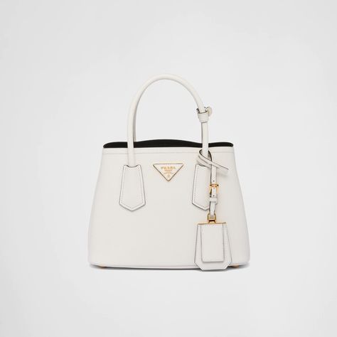 White/black Prada Double Saffiano leather mini bag | Prada Mini Prada Bag, Prada Saffiano Leather Mini Bag, Prada Black Bag, Saffiano Leather Mini Bag, Prada Double Bag, Prada Bag Saffiano, Prada Mini, Backpacks Accessories, Metal Lettering