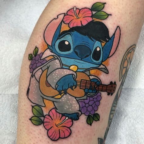 Elvis Stitch Tattoo, I Love Elvis, Elvis Stitch, Elvis Tattoo, Lilo And Stitch Tattoo, Designer Drawing, Tattoo Thoughts, Celestial Tattoo, Stitch Tattoo