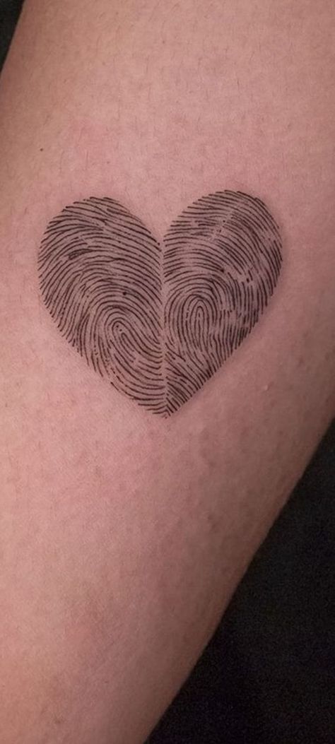 Tattoo Heart Fingerprint, Heart Print Tattoo, Couple Finger Print Tattoo Ideas, Couples Thumbprint Heart Tattoo, Fingerprint Love Heart Tattoo, Finger Print Heart Tattoo Couple, Thump Print Tattoos, Two Thumb Print Heart Tattoo, Parent Fingerprint Tattoo