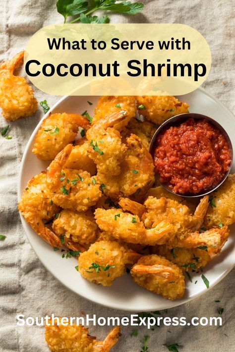 When you're looking for foods to serve with coconut shrimp, there are so many options. Check out these side dishes, salads, and desserts. Coconut Shrimp And Sides, Side Dishes Salads, Shrimp Side Dish, Coconut Shrimp Recipes, Slow Cooker Pork Chops, Ground Beef Dishes, Southern Home, Coconut Shrimp, Cook At Home