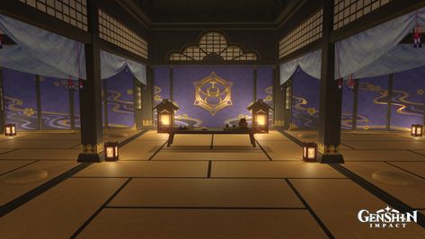 Inside Japanese Temple, Kamisato Estate, Lotus Pier, Japanese Dojo, Chinese Room, Medieval Japan, Japan Temple, Japanese Style House, Pharmacy Design