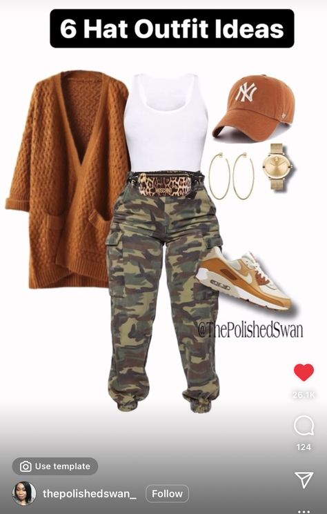 Camouflage Fashion, Afrikaanse Mode, Classy Casual Outfits, Camo Pants, Cute Swag Outfits, Outfits For Women, Outfits With Hats, Looks Chic, Baddie Outfits Casual